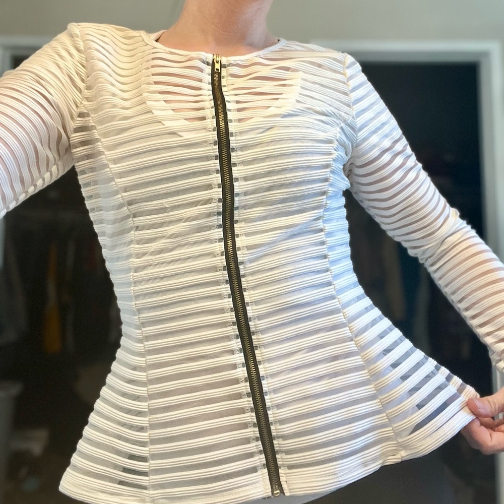 Women’s San Julian partially sheer striped white blazer/jacket